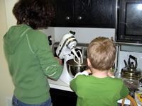 Mixing batter.