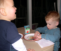 Cousins Nicholas C and Nicholas B want turkey!