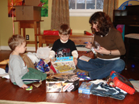 Opening the loot.