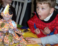 Blowing out the cupcakes!