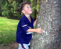 Nick contemplates a tree climb.