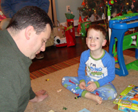 Pete and Nicholas B. tackle a Legos kit.