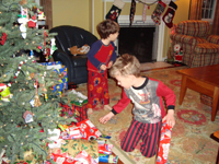 The kids give out the goodies.