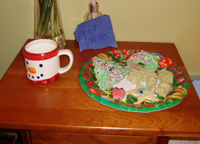 Santa ate a few cookies and had some hot chocolate.