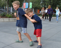 Goofing in front of the Georgia Aquarium.