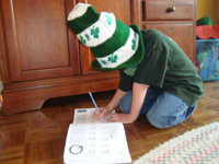 Doing homework on St. Pat's Day.