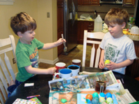 Dying the eggs.