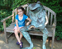 Greeting Froggy at the Atlanta Botanical Garden.