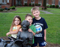 Posing outside the library.