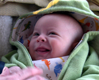 He's smiling now!