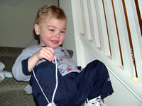 Escaping down the stairs...